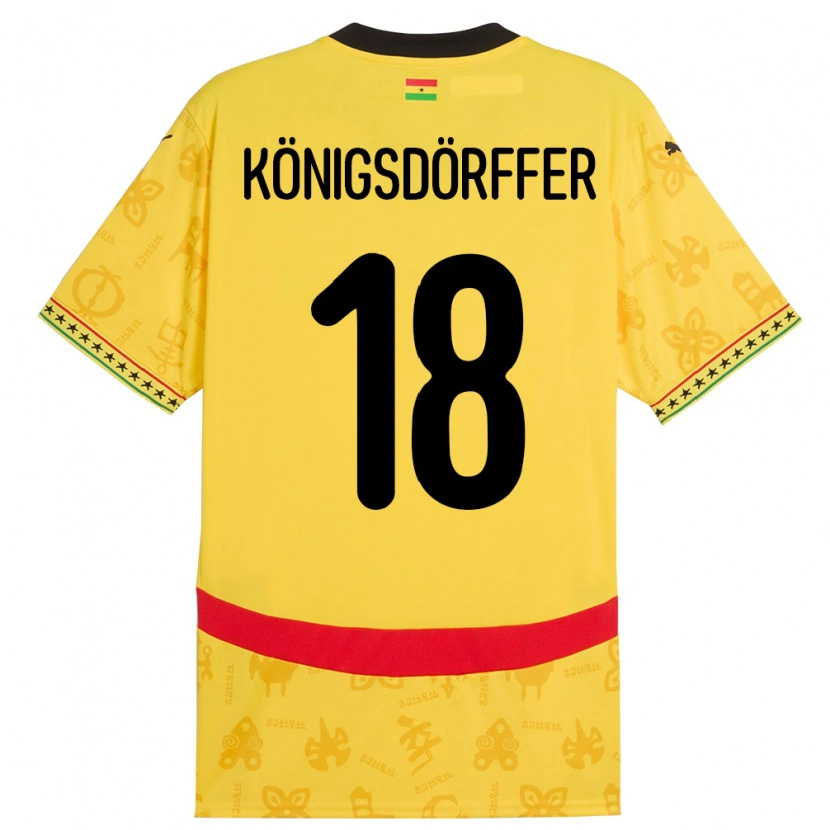 Danxen Mujer Camiseta Ghana Ransford Königsdörffer #18 Amarillo 2ª Equipación 24-26 La Camisa