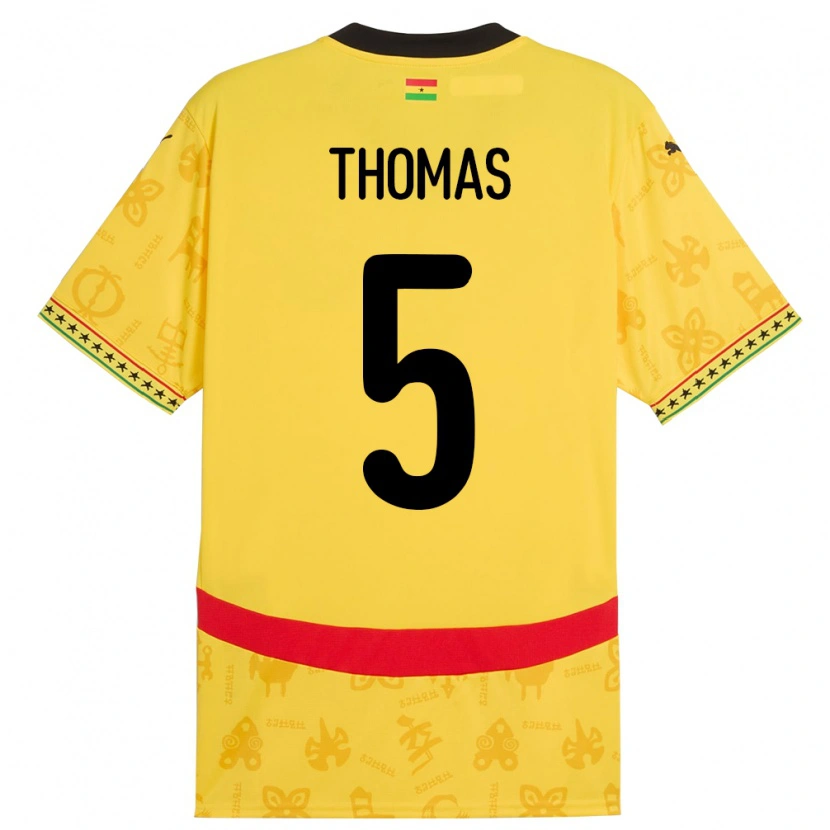 Danxen Mujer Camiseta Ghana Thomas Partey #5 Amarillo 2ª Equipación 24-26 La Camisa