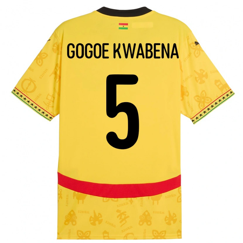 Danxen Mujer Camiseta Ghana Boahen Gogoe Kwabena #5 Amarillo 2ª Equipación 24-26 La Camisa