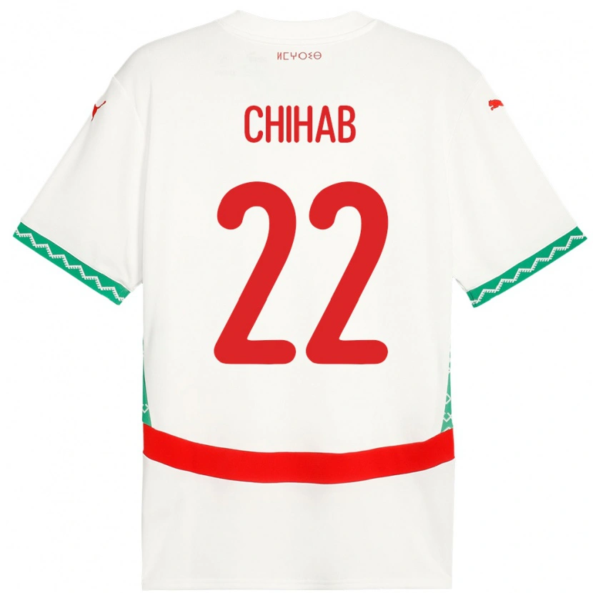 Danxen Mujer Camiseta Marruecos Salaheddine Chihab #22 Blanco 2ª Equipación 24-26 La Camisa