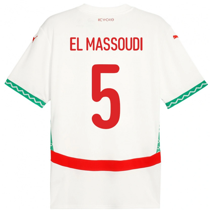 Danxen Mujer Camiseta Marruecos Nassim El Massoudi #5 Blanco 2ª Equipación 24-26 La Camisa