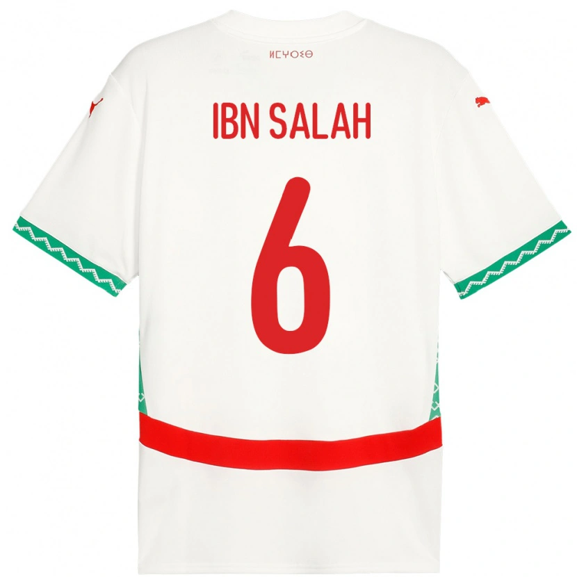 Danxen Mujer Camiseta Marruecos Oualid Ibn Salah #6 Blanco 2ª Equipación 24-26 La Camisa
