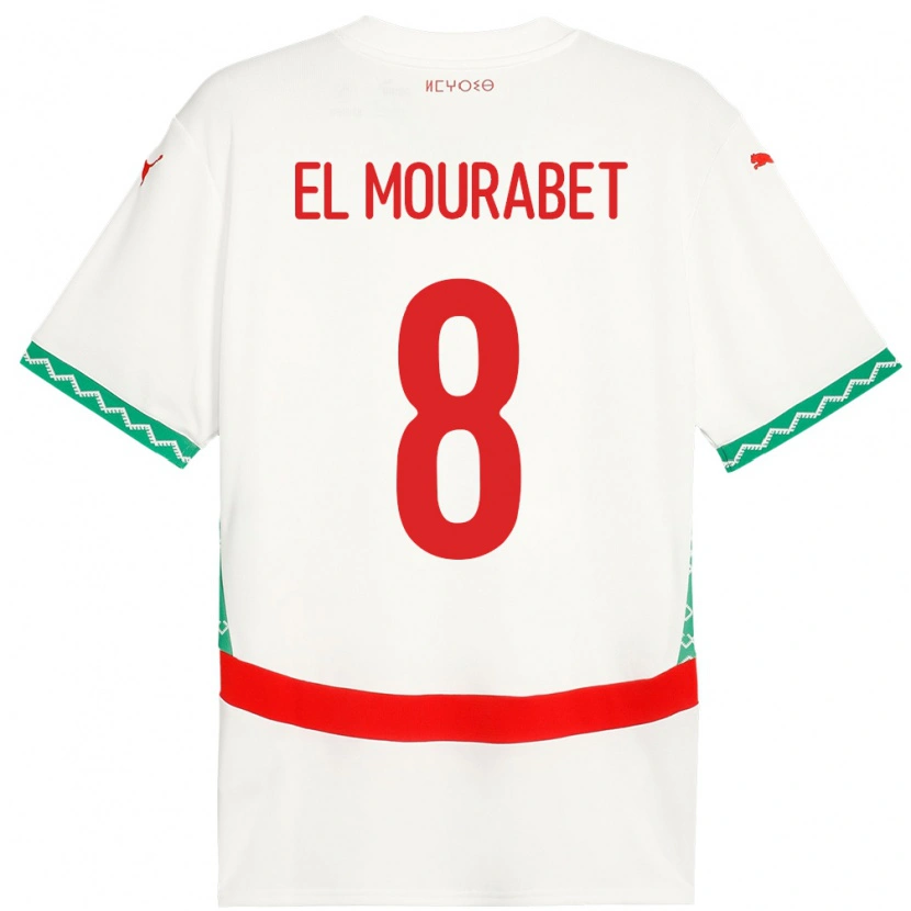 Danxen Mujer Camiseta Marruecos Samir El Mourabet #8 Blanco 2ª Equipación 24-26 La Camisa