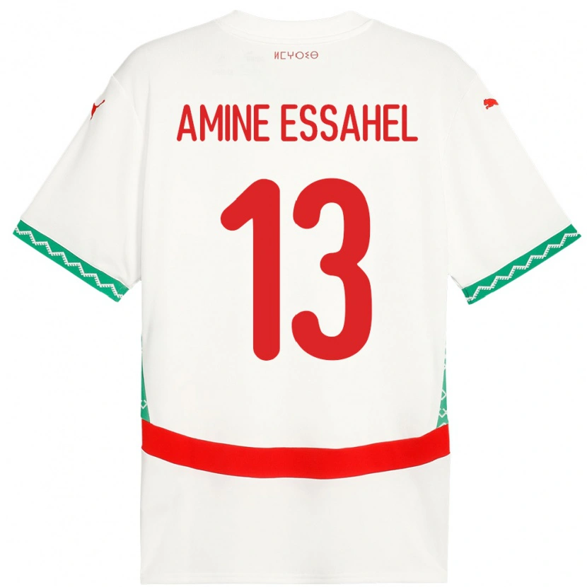 Danxen Mujer Camiseta Marruecos Mohamed Amine Essahel #13 Blanco 2ª Equipación 24-26 La Camisa