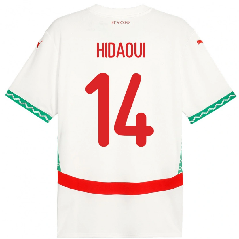 Danxen Mujer Camiseta Marruecos Ilyas Hidaoui #14 Blanco 2ª Equipación 24-26 La Camisa