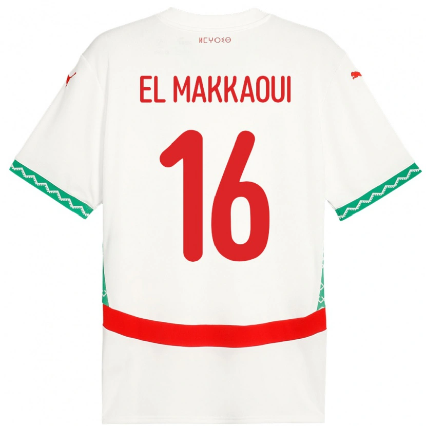 Danxen Mujer Camiseta Marruecos Anas El Makkaoui #16 Blanco 2ª Equipación 24-26 La Camisa