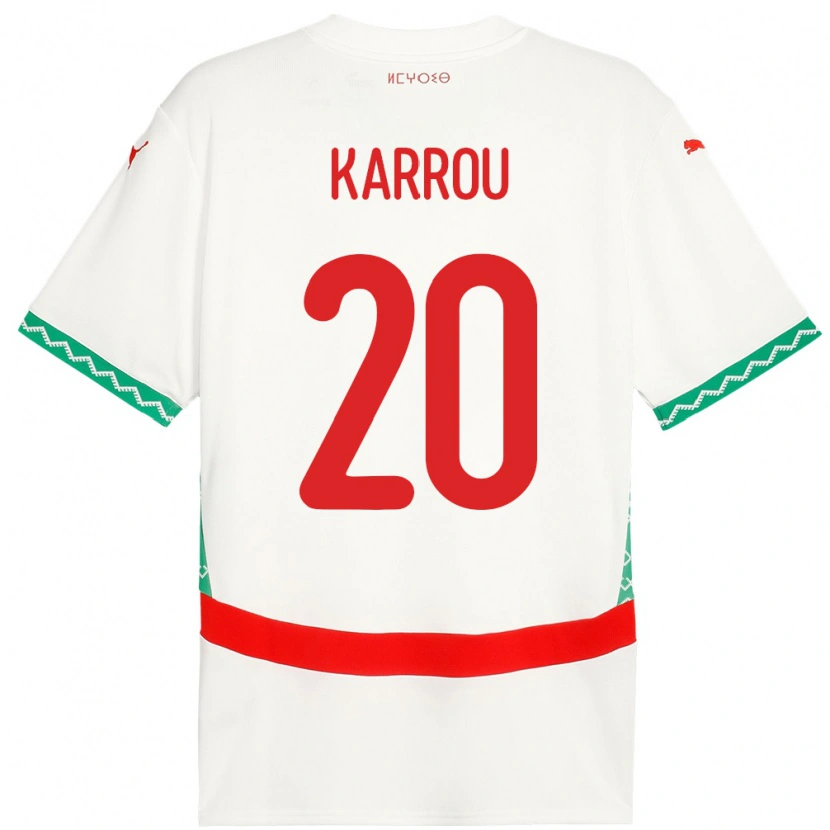 Danxen Mujer Camiseta Marruecos Mohamed Karrou #20 Blanco 2ª Equipación 24-26 La Camisa