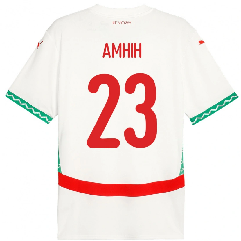 Danxen Mujer Camiseta Marruecos Yassine Amhih #23 Blanco 2ª Equipación 24-26 La Camisa
