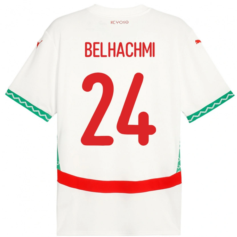 Danxen Mujer Camiseta Marruecos Yahya Belhachmi #24 Blanco 2ª Equipación 24-26 La Camisa