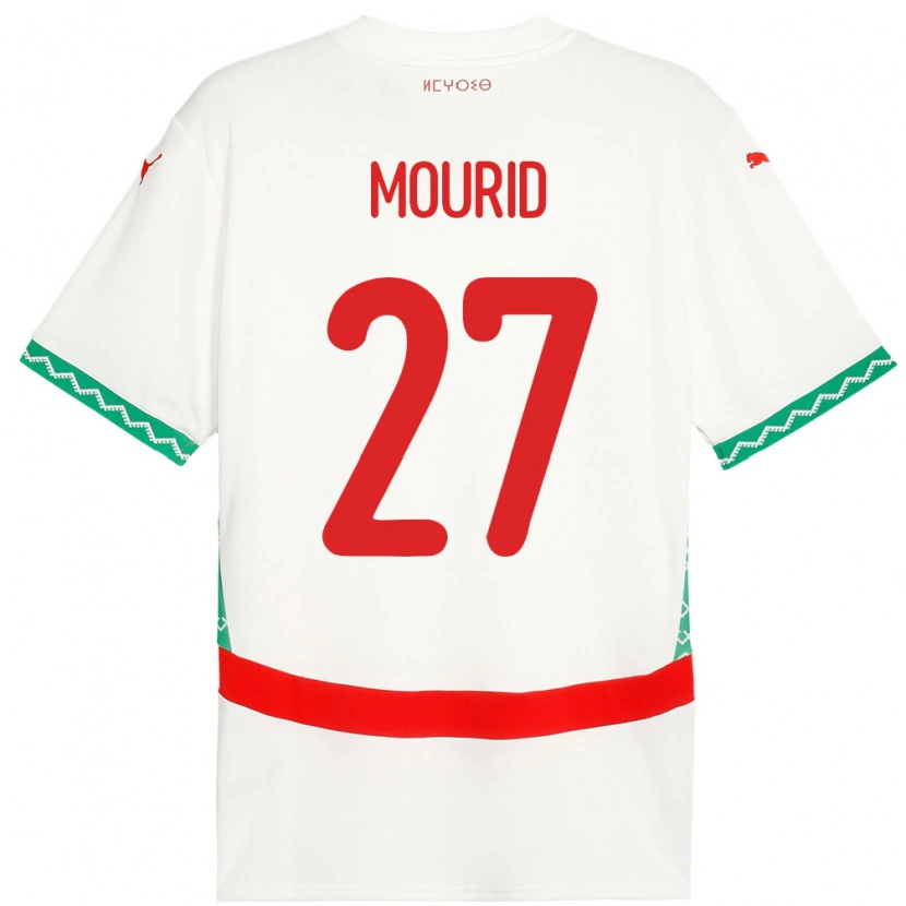 Danxen Mujer Camiseta Marruecos Aymane Mourid #27 Blanco 2ª Equipación 24-26 La Camisa