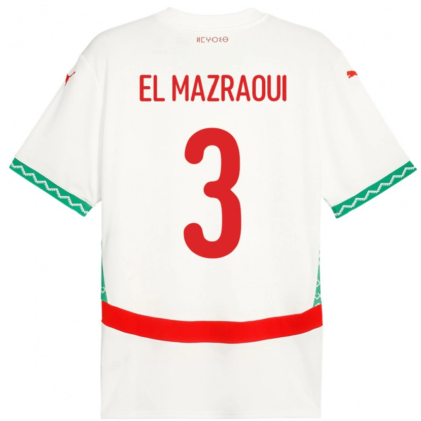 Danxen Mujer Camiseta Marruecos Noussair El Mazraoui #3 Blanco 2ª Equipación 24-26 La Camisa