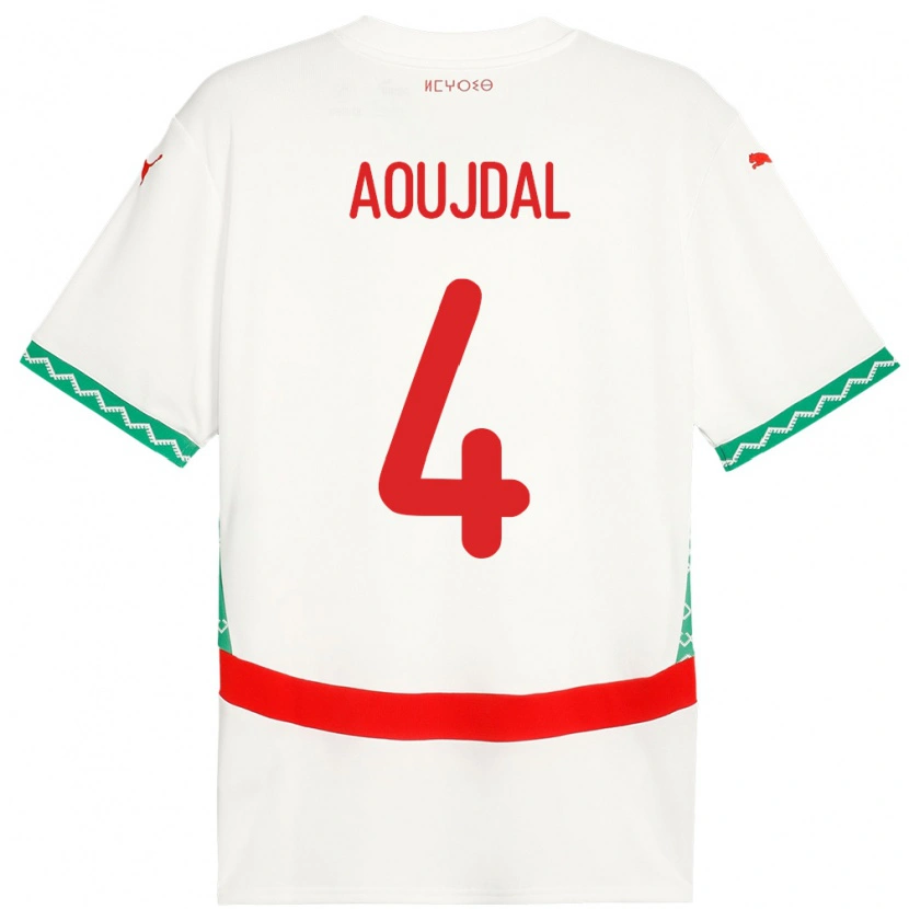 Danxen Mujer Camiseta Marruecos Youssef Aoujdal #4 Blanco 2ª Equipación 24-26 La Camisa