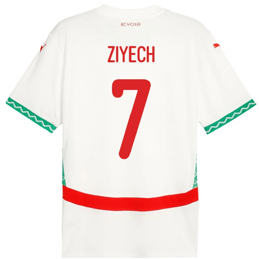 Danxen Mujer Camiseta Marruecos Hakim Ziyech #7 Blanco 2ª Equipación 24-26 La Camisa