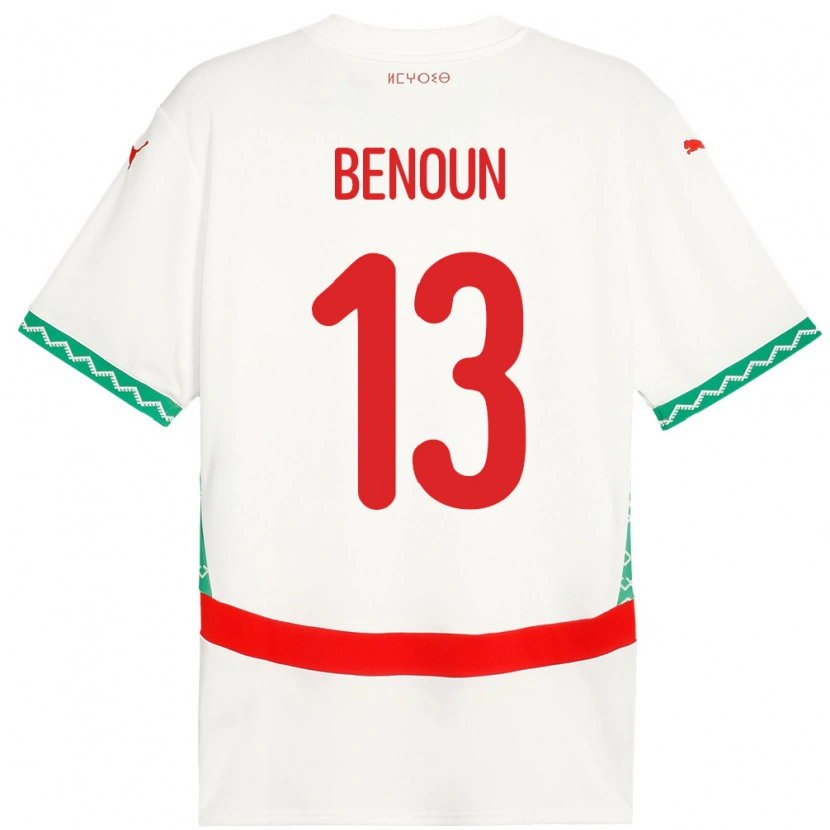 Danxen Mujer Camiseta Marruecos Badr Benoun #13 Blanco 2ª Equipación 24-26 La Camisa