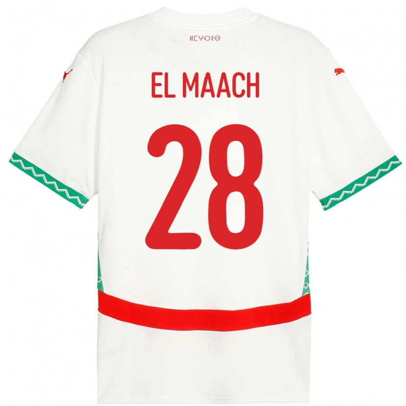 Danxen Mujer Camiseta Marruecos Fouad El Maach #28 Blanco 2ª Equipación 24-26 La Camisa