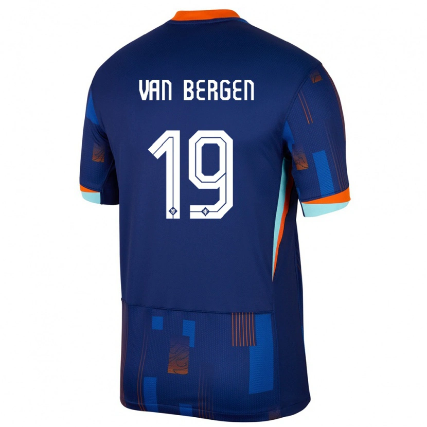 Danxen Mujer Camiseta Países Bajos Thom Van Bergen #19 Azul 2ª Equipación 24-26 La Camisa