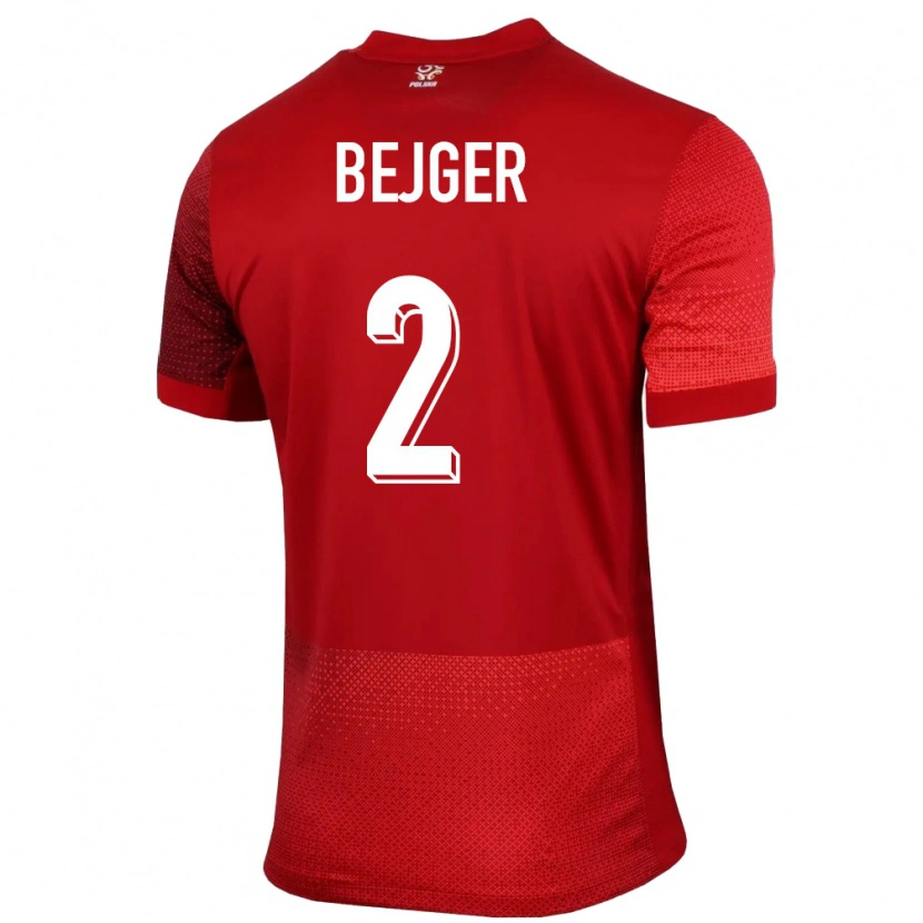 Danxen Mujer Camiseta Polonia Lukasz Bejger #2 Rojo 2ª Equipación 24-26 La Camisa