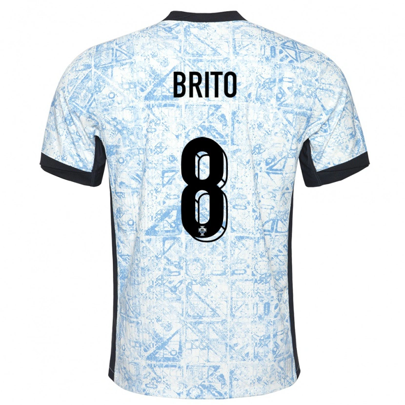 Danxen Mujer Camiseta Portugal João Brito #8 Crema Azul 2ª Equipación 24-26 La Camisa