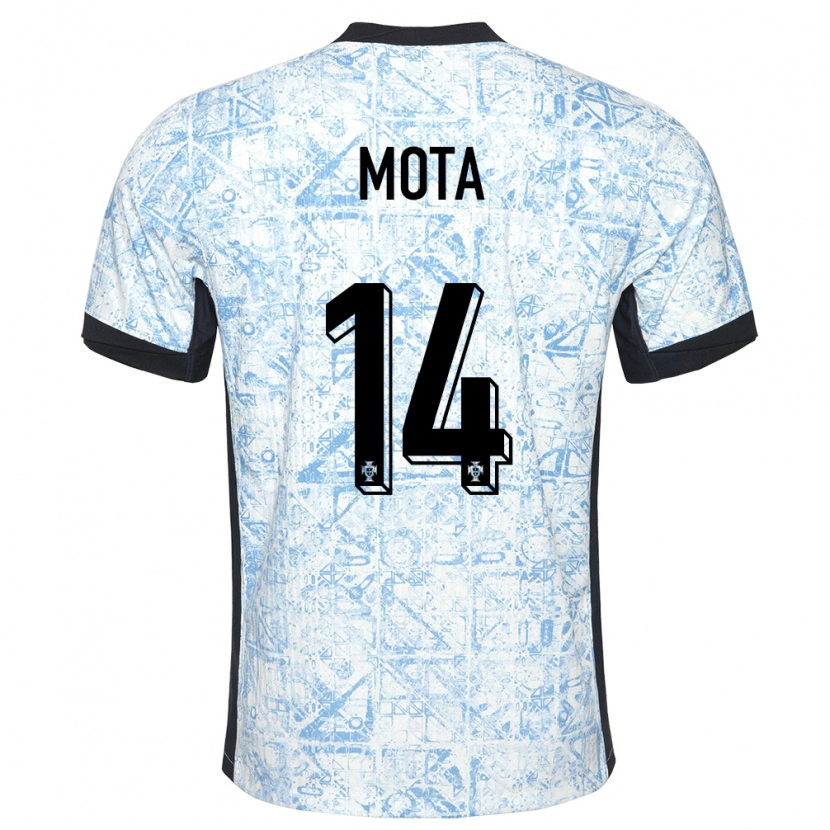 Danxen Mujer Camiseta Portugal Edgar Mota #14 Crema Azul 2ª Equipación 24-26 La Camisa