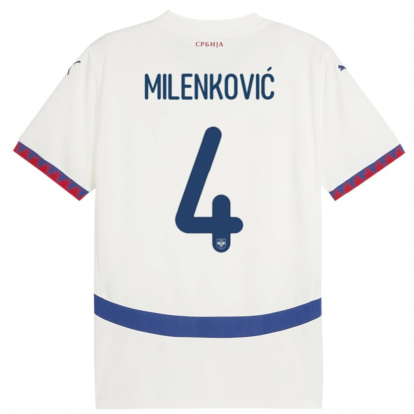 Danxen Mujer Camiseta Serbia Nikola Milenković #4 Blanco 2ª Equipación 24-26 La Camisa
