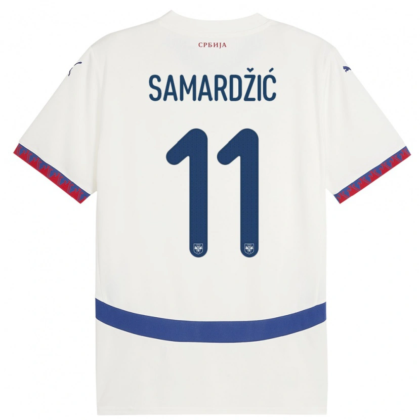 Danxen Mujer Camiseta Serbia Lazar Samardžić #11 Blanco 2ª Equipación 24-26 La Camisa