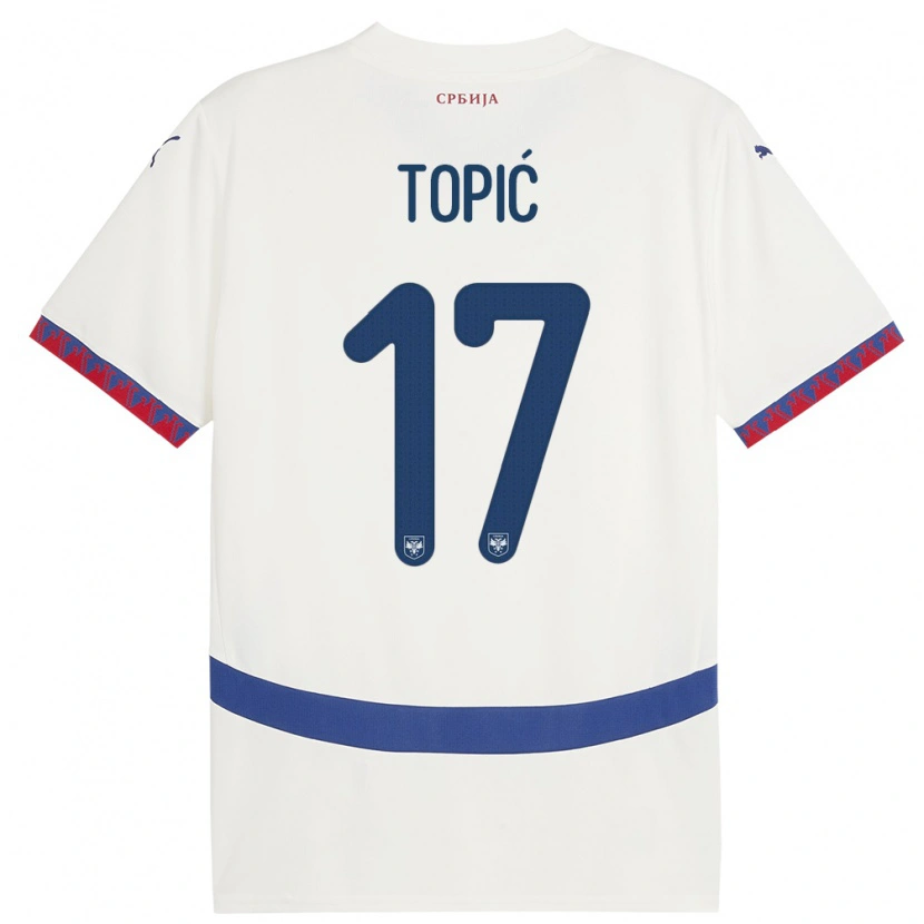 Danxen Mujer Camiseta Serbia Mirko Topić #17 Blanco 2ª Equipación 24-26 La Camisa
