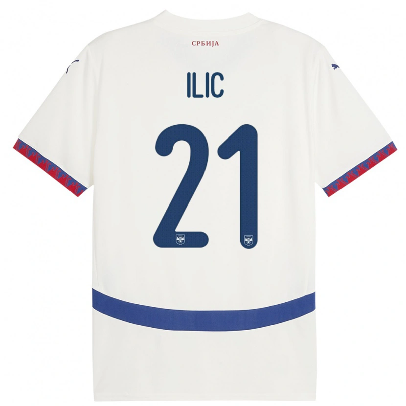Danxen Mujer Camiseta Serbia Veljko Ilic #21 Blanco 2ª Equipación 24-26 La Camisa