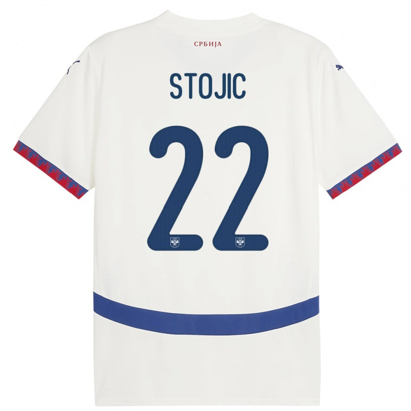 Danxen Mujer Camiseta Serbia Nemanja Stojic #22 Blanco 2ª Equipación 24-26 La Camisa