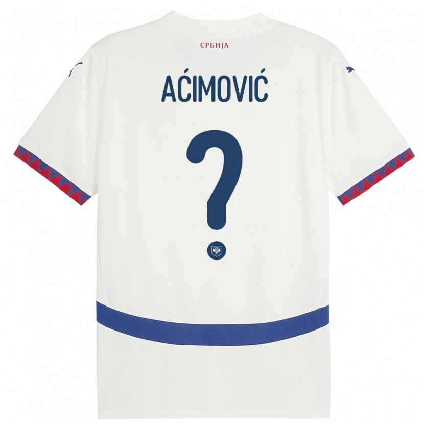 Danxen Mujer Camiseta Serbia Dimitrije Aćimović #0 Blanco 2ª Equipación 24-26 La Camisa