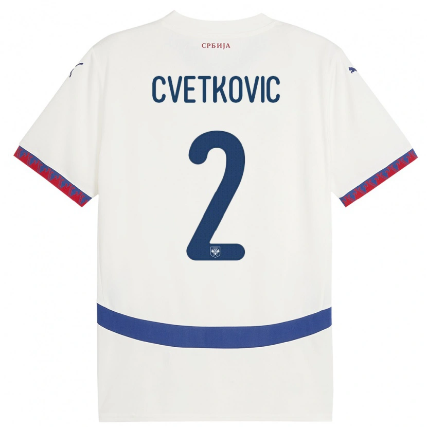 Danxen Mujer Camiseta Serbia Djordje Cvetkovic #2 Blanco 2ª Equipación 24-26 La Camisa