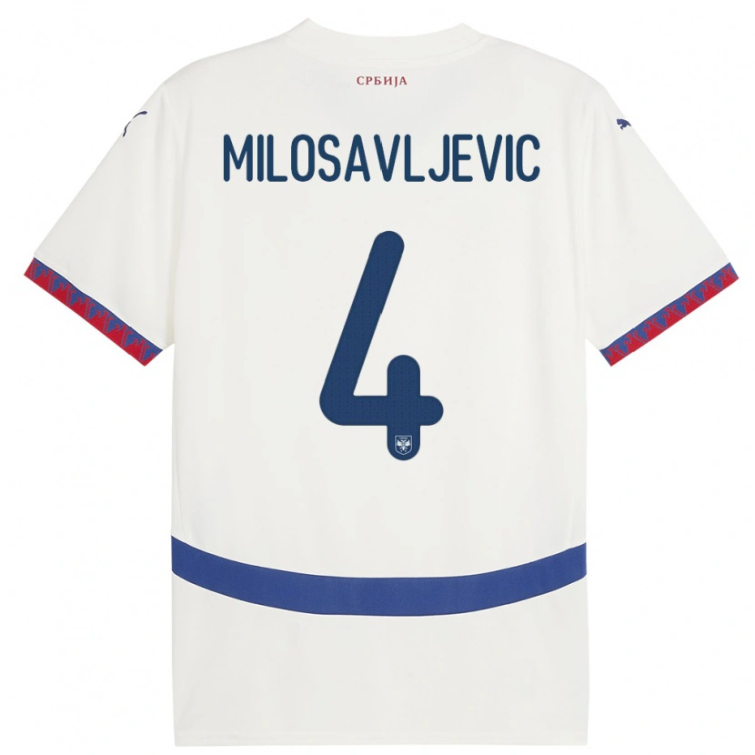 Danxen Mujer Camiseta Serbia Veljko Milosavljevic #4 Blanco 2ª Equipación 24-26 La Camisa