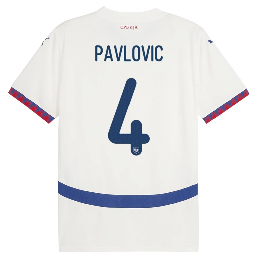 Danxen Mujer Camiseta Serbia Andrej Pavlovic #4 Blanco 2ª Equipación 24-26 La Camisa
