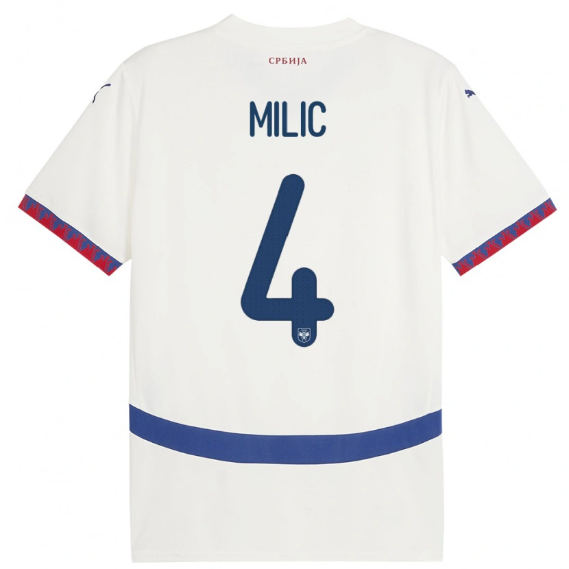 Danxen Mujer Camiseta Serbia Lazar Milic #4 Blanco 2ª Equipación 24-26 La Camisa