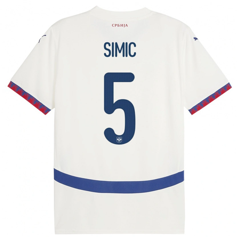 Danxen Mujer Camiseta Serbia Nikola Simic #5 Blanco 2ª Equipación 24-26 La Camisa