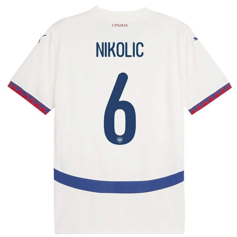 Danxen Mujer Camiseta Serbia Lazar Nikolic #6 Blanco 2ª Equipación 24-26 La Camisa