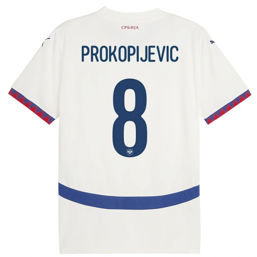 Danxen Mujer Camiseta Serbia Mateja Prokopijevic #8 Blanco 2ª Equipación 24-26 La Camisa