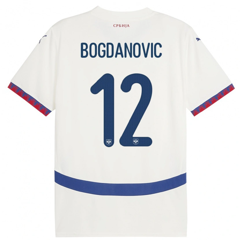 Danxen Mujer Camiseta Serbia Bogdan Bogdanovic #12 Blanco 2ª Equipación 24-26 La Camisa