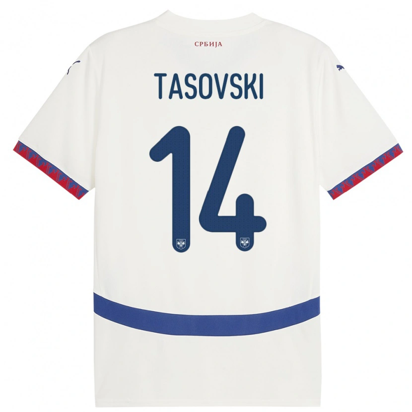 Danxen Mujer Camiseta Serbia Vasil Tasovski #14 Blanco 2ª Equipación 24-26 La Camisa