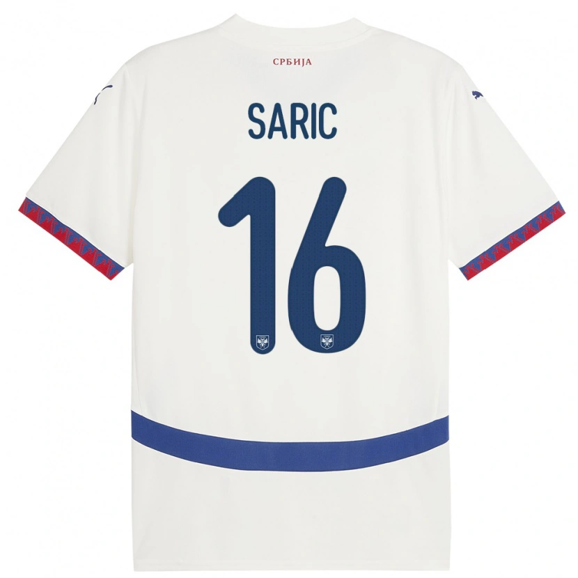 Danxen Mujer Camiseta Serbia Dimitrije Saric #16 Blanco 2ª Equipación 24-26 La Camisa