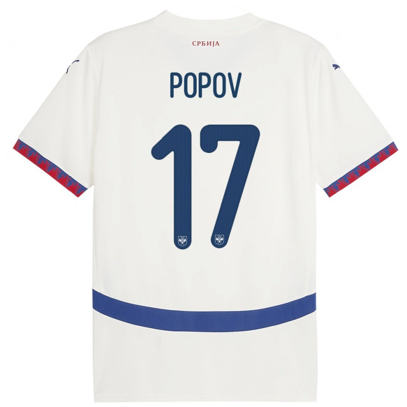 Danxen Mujer Camiseta Serbia Andrej Popov #17 Blanco 2ª Equipación 24-26 La Camisa