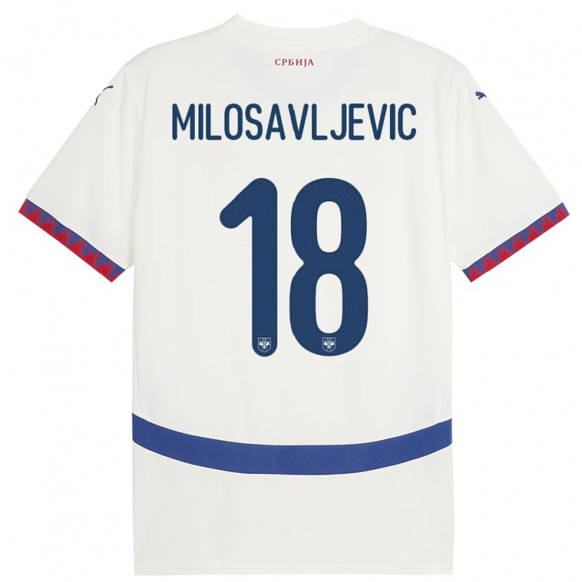 Danxen Mujer Camiseta Serbia Jovan Milosavljevic #18 Blanco 2ª Equipación 24-26 La Camisa