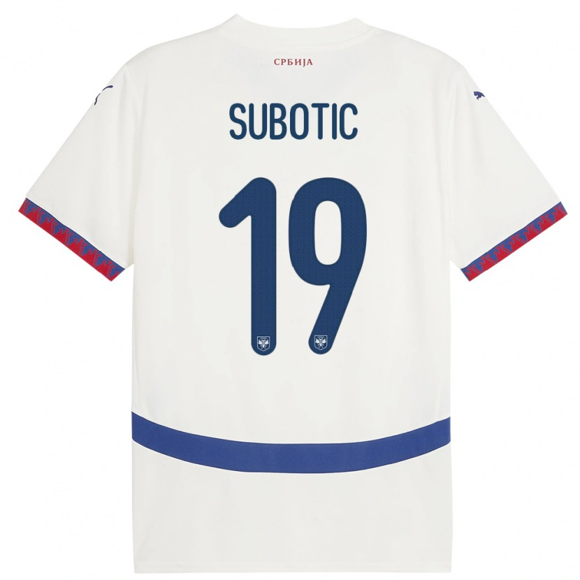 Danxen Mujer Camiseta Serbia Vasilije Subotic #19 Blanco 2ª Equipación 24-26 La Camisa