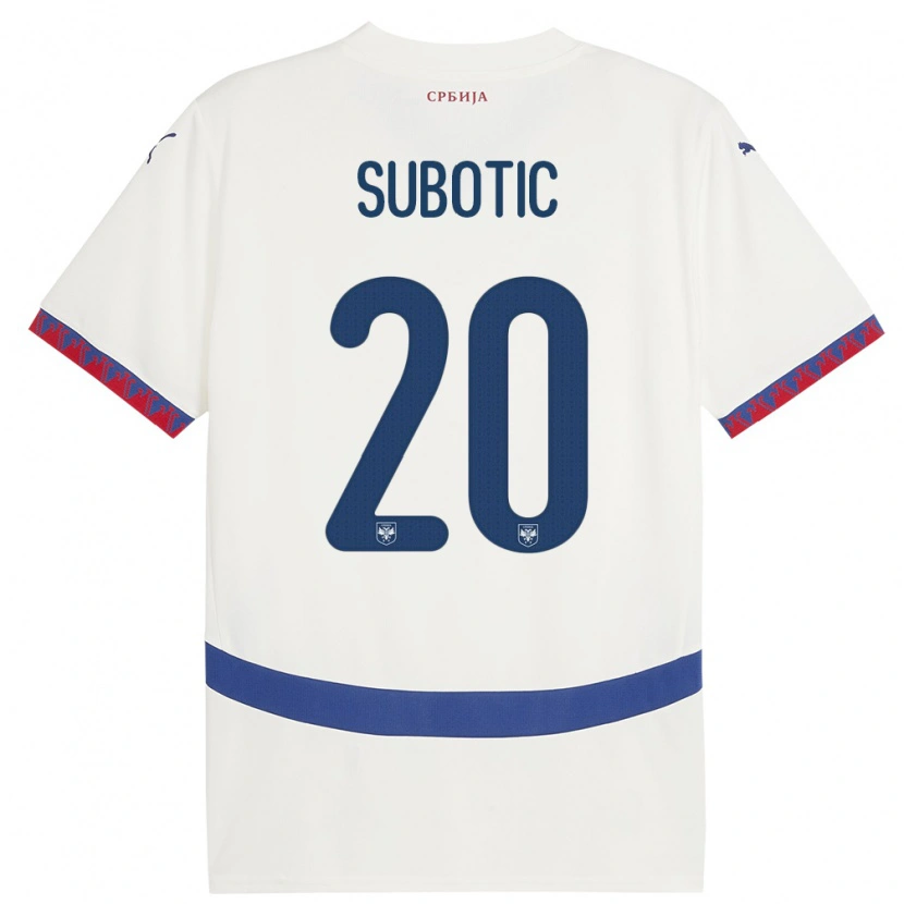 Danxen Mujer Camiseta Serbia Andrej Subotic #20 Blanco 2ª Equipación 24-26 La Camisa