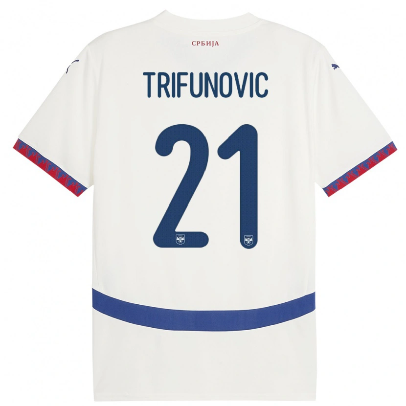 Danxen Mujer Camiseta Serbia Nemanja Trifunovic #21 Blanco 2ª Equipación 24-26 La Camisa