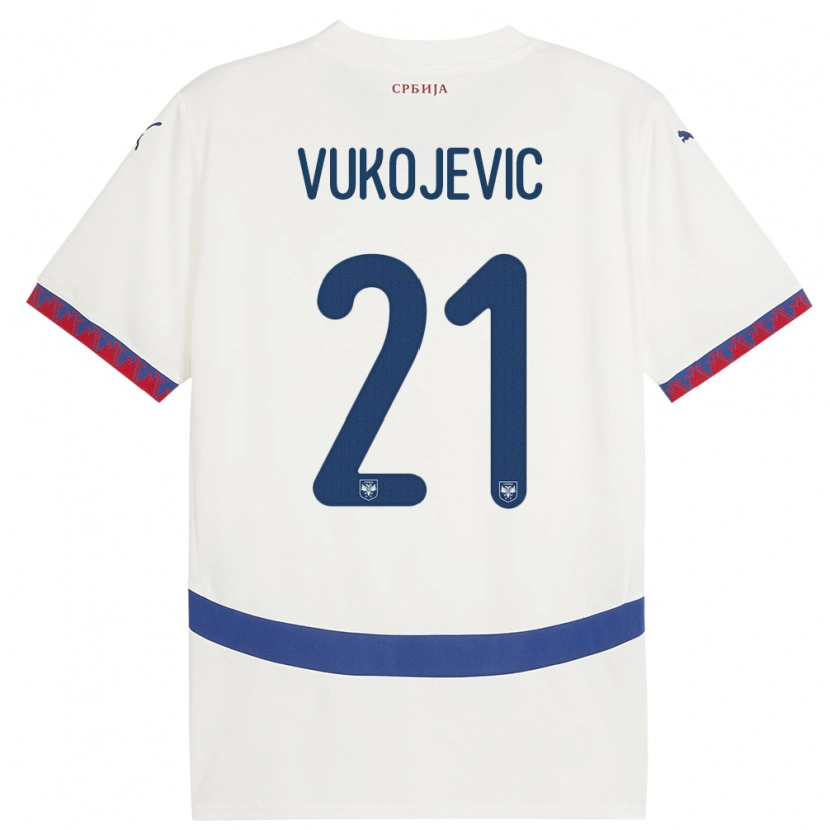 Danxen Mujer Camiseta Serbia Veljko Vukojevic #21 Blanco 2ª Equipación 24-26 La Camisa