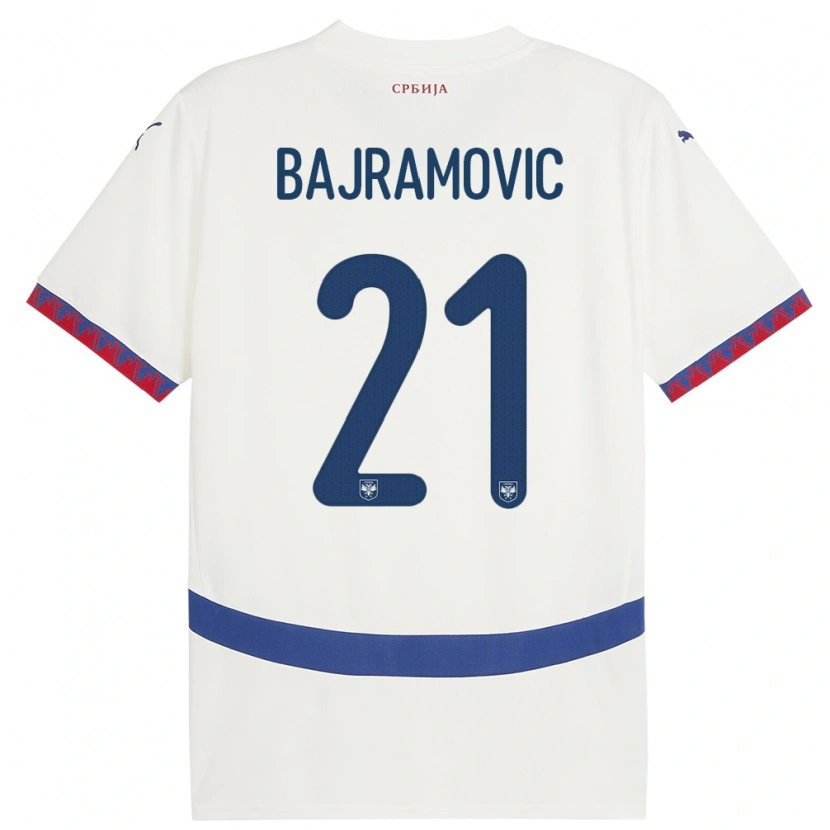 Danxen Mujer Camiseta Serbia Eldin Bajramovic #21 Blanco 2ª Equipación 24-26 La Camisa