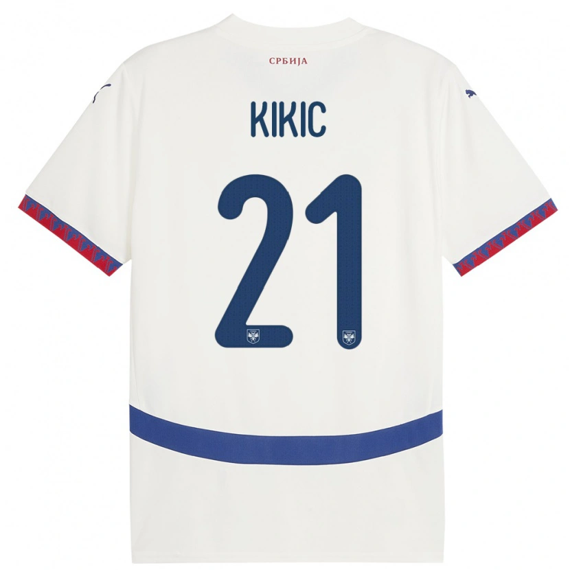 Danxen Mujer Camiseta Serbia Uros Kikic #21 Blanco 2ª Equipación 24-26 La Camisa
