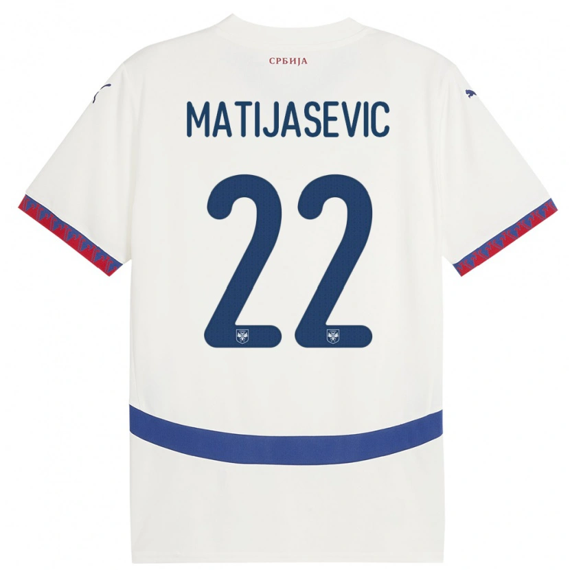 Danxen Mujer Camiseta Serbia Filip Matijasevic #22 Blanco 2ª Equipación 24-26 La Camisa
