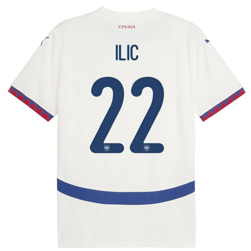 Danxen Mujer Camiseta Serbia Pavle Ilic #22 Blanco 2ª Equipación 24-26 La Camisa