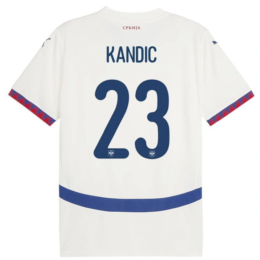Danxen Mujer Camiseta Serbia Marko Kandic #23 Blanco 2ª Equipación 24-26 La Camisa